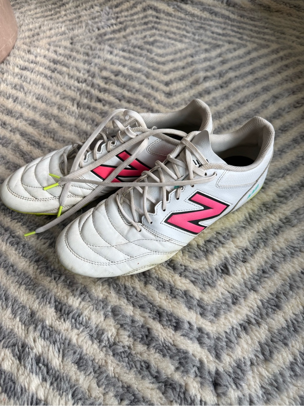 New Balance White and Neon Pink/Lime Cleats
